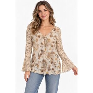 Jason Maxwell Floral Paisley Bell Sleeve Top M Bow Cottagecore Boho Romantic USA